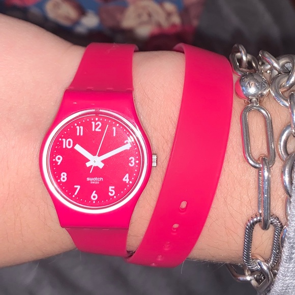 Swatch Wrap Around Watch in Fuchsia - Picture 2 of 3